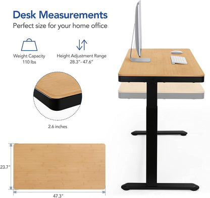 Comhar Electric Standing Desk with Drawer - Adjustable Bamboo & Black Frame with USB Charging Ports