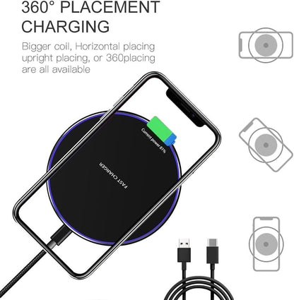 Ultra-Fast 20W Wireless Charger Pad - Compatible with iPhone 16/15/14/13/12/SE/11/Xs Max/Xr, AirPods, Samsung Galaxy S25/S24/Note, Pixel & LG G8