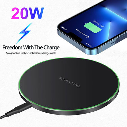 Ultra-Fast 20W Wireless Charger Pad - Compatible with iPhone 16/15/14/13/12/SE/11/Xs Max/Xr, AirPods, Samsung Galaxy S25/S24/Note, Pixel & LG G8