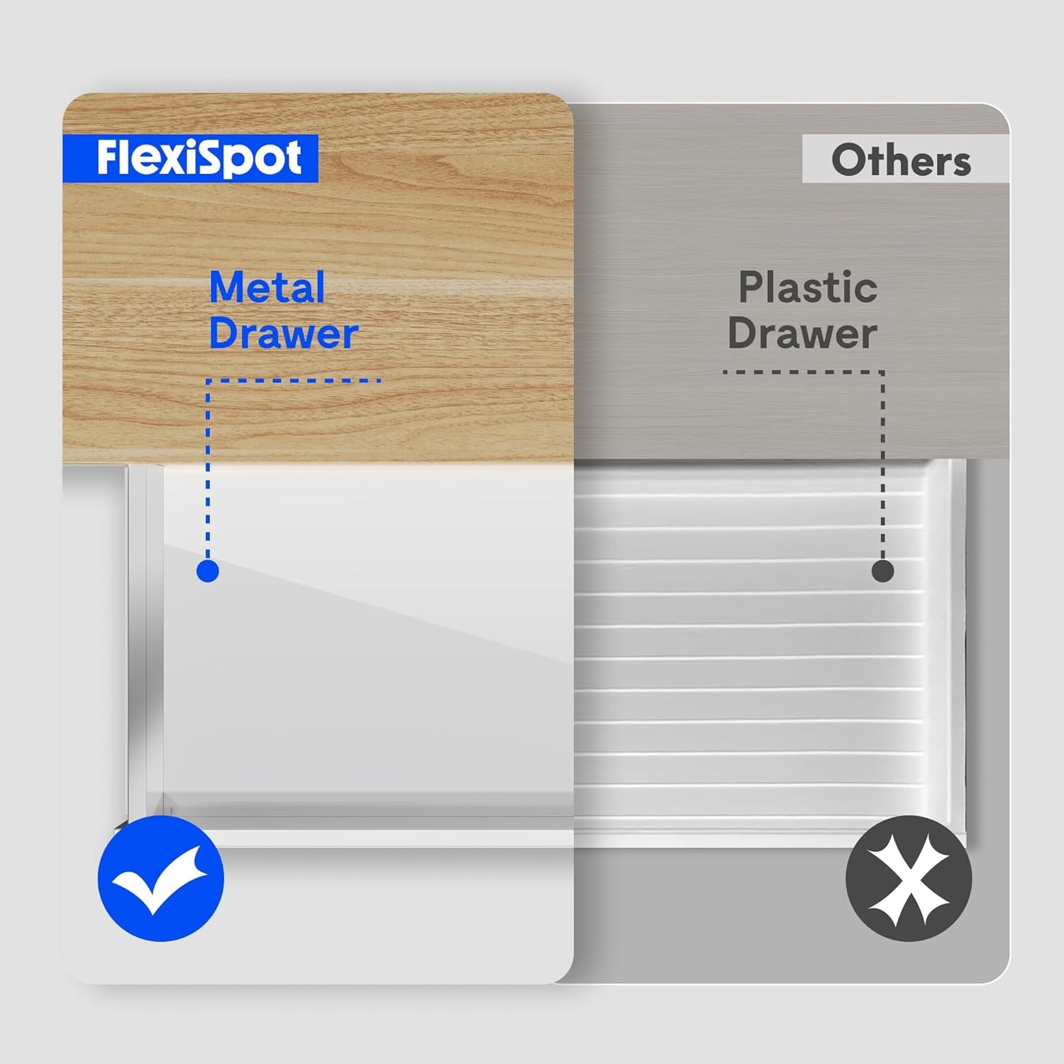 Comhar Electric Standing Desk with Drawer - Adjustable Bamboo & Black Frame with USB Charging Ports