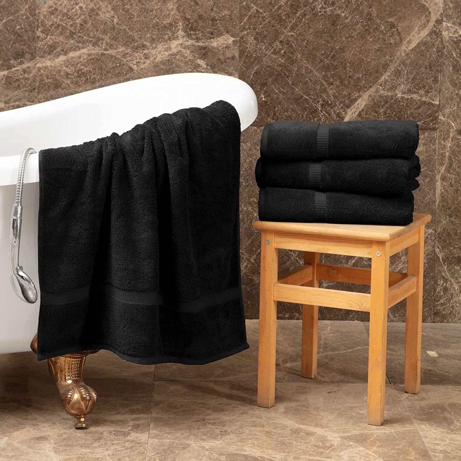 Premium Cotton Super Soft and Absorbent Turkish Towels (4-Piece Bath Towels, Black)