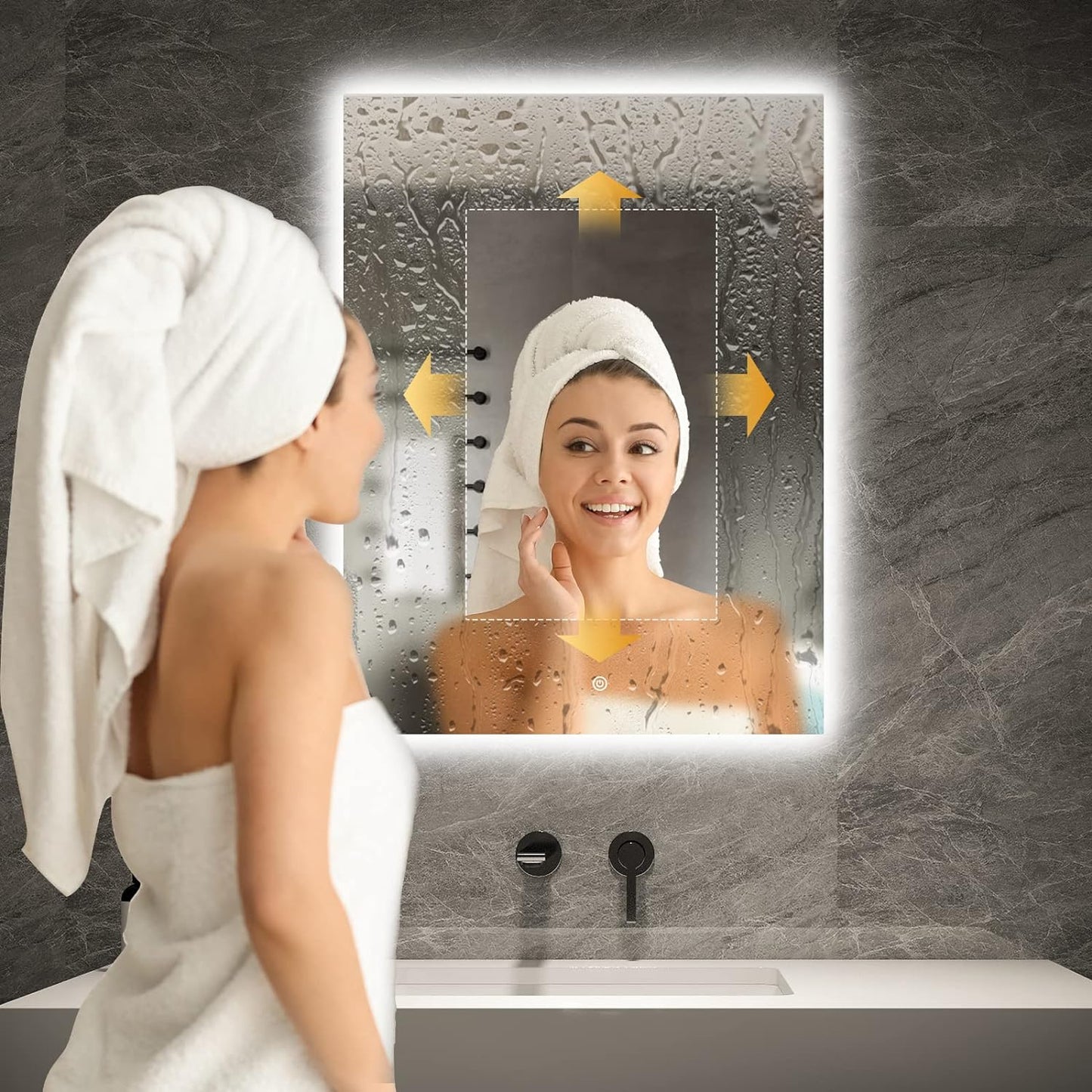 Wifi 24X32 Smart Bathroom Mirror with Bluetooth Enabled Weather Display, LED Bathroom Vanity Mirror with Lights, 2 Colors Lights, Backlit Touch Sensor, Anti-Fog- Vertically Hang Only