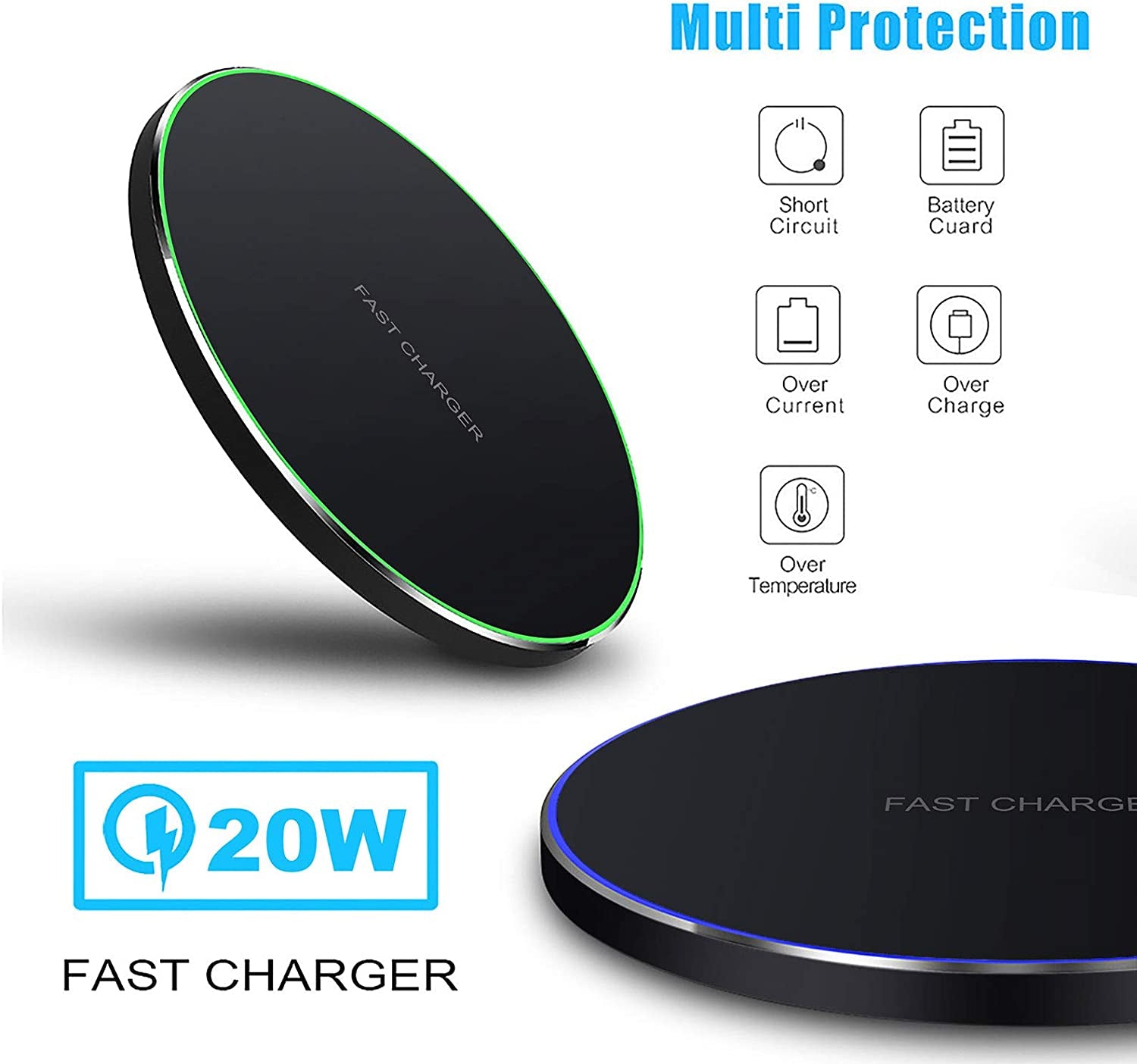 Ultra-Fast 20W Wireless Charger Pad - Compatible with iPhone 16/15/14/13/12/SE/11/Xs Max/Xr, AirPods, Samsung Galaxy S25/S24/Note, Pixel & LG G8