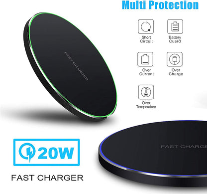 Ultra-Fast 20W Wireless Charger Pad - Compatible with iPhone 16/15/14/13/12/SE/11/Xs Max/Xr, AirPods, Samsung Galaxy S25/S24/Note, Pixel & LG G8