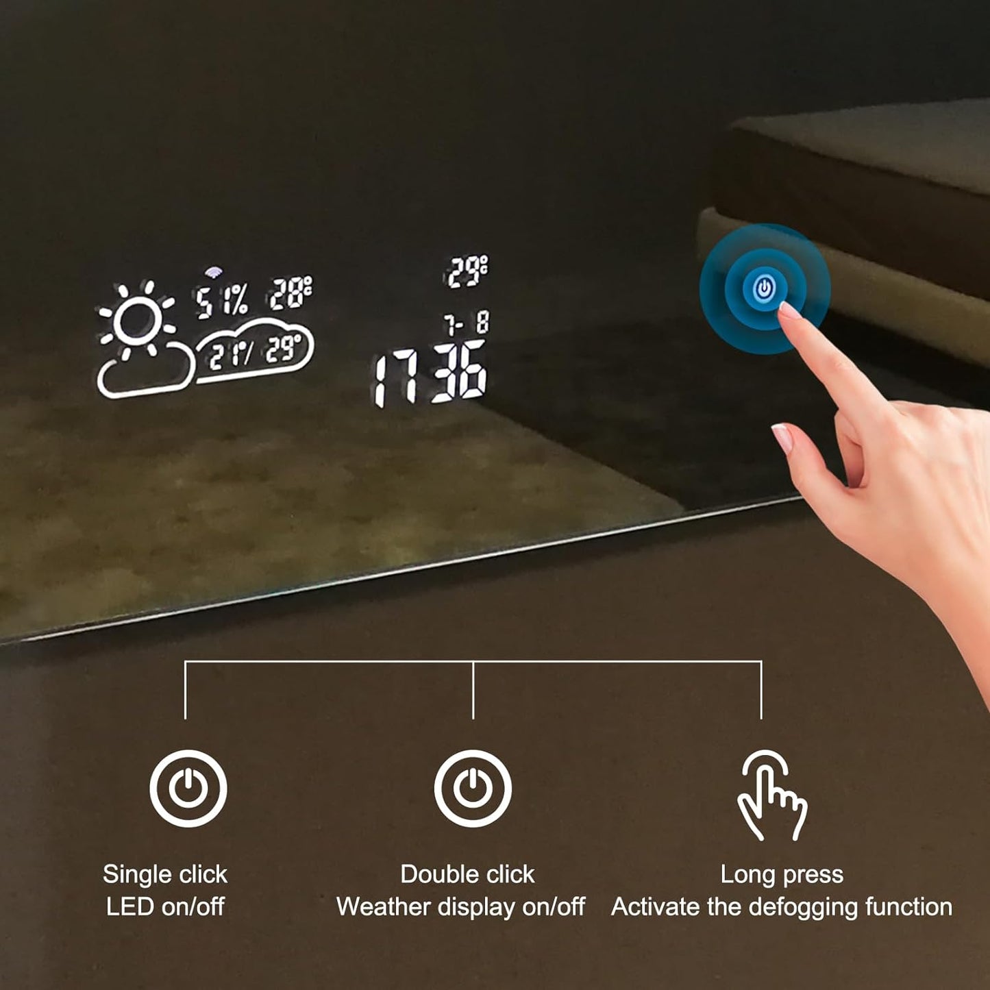 Wifi 24X32 Smart Bathroom Mirror with Bluetooth Enabled Weather Display, LED Bathroom Vanity Mirror with Lights, 2 Colors Lights, Backlit Touch Sensor, Anti-Fog- Vertically Hang Only