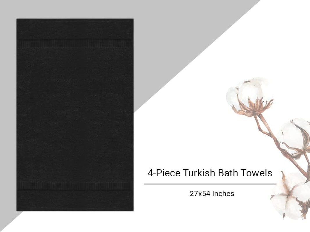 Premium Cotton Super Soft and Absorbent Turkish Towels (4-Piece Bath Towels, Black)