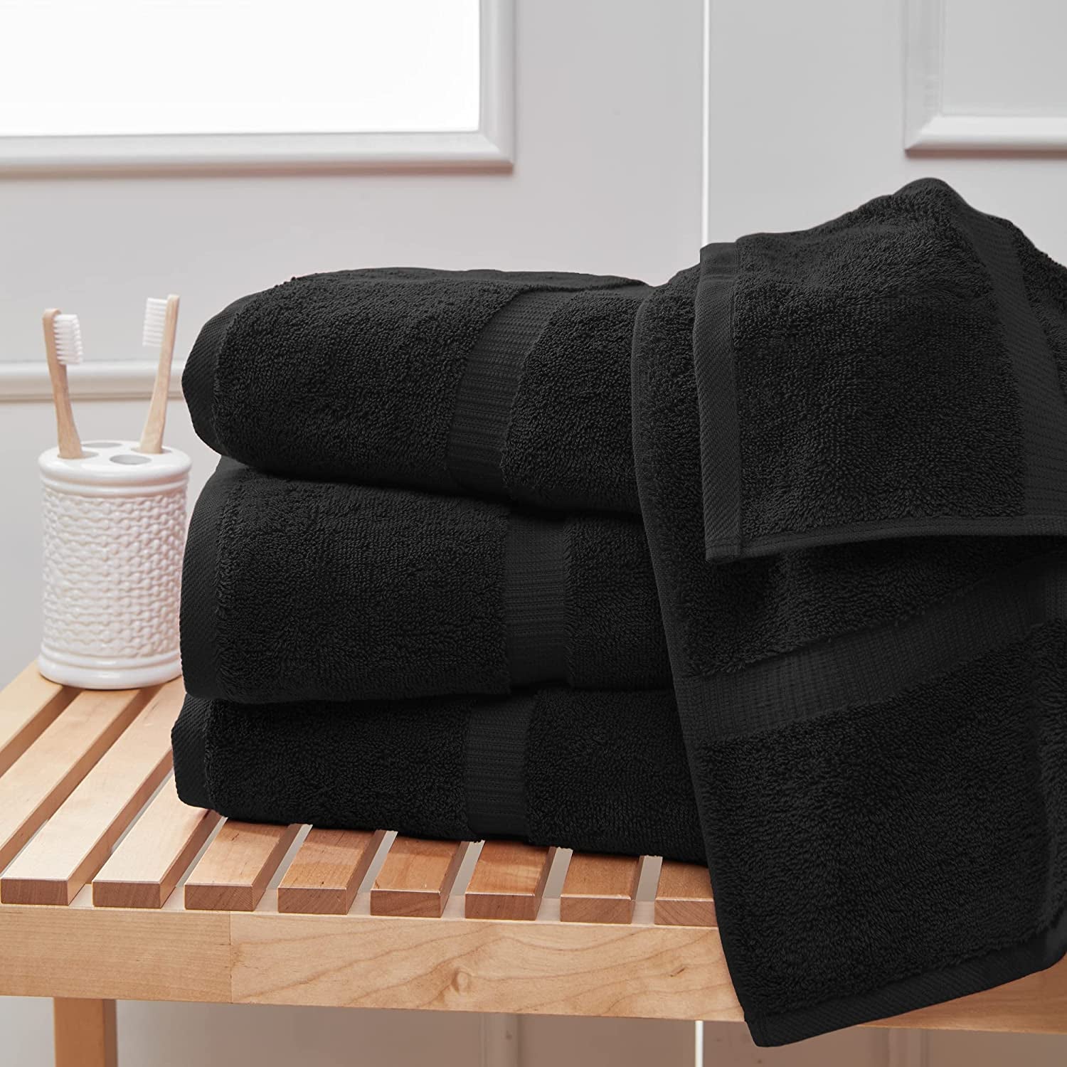 Premium Cotton Super Soft and Absorbent Turkish Towels (4-Piece Bath Towels, Black)